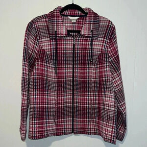 Christopher & Banks Women’s Pink Plaid Waffle Knit Jacket G3